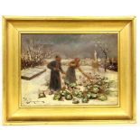 (Referred to as) DENNEULIN, JULES 19th century Working in the monastery garden. Oil on