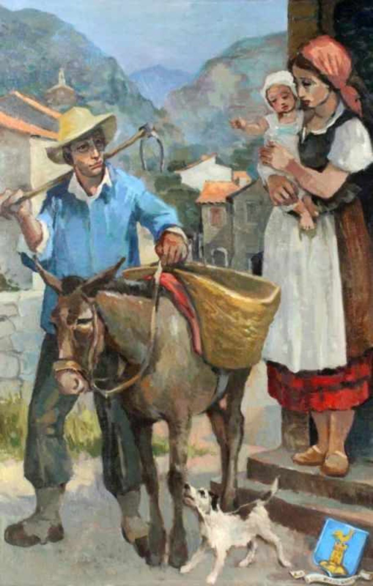 UNKNOWN ARTIST Nice, France, 20th century Farm family with donkey in the hinterland of