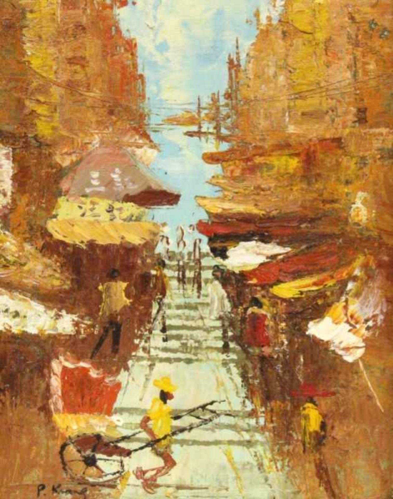 ''KUNAL, P. 20th century Asian market. Oil on panel, signed and dated: (19)78. 26 x 21 cm,