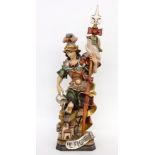 SAINT FLORIAN Alpine, 20th century Wooden sculpture, carved and painted in colour. 106 cm