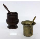 2 MORTARS WITH PESTLES Bronze and wood. Keywords: dish, miscellaneous pieces, tool,