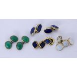A LOT OF 4 PAIRS OF CUFFLINKS Silver, gold-plated, various gemstones. Keywords: jewellery,