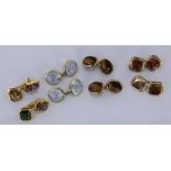A LOT OF 4 PAIRS OF CUFFLINKS Silver, gold-plated, various gemstones. Keywords: jewellery,