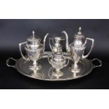 A CLASSICAL TEA AND COFFEE SERVICEBrass, silver-plated. 5 pieces, consisting of tea and coffee