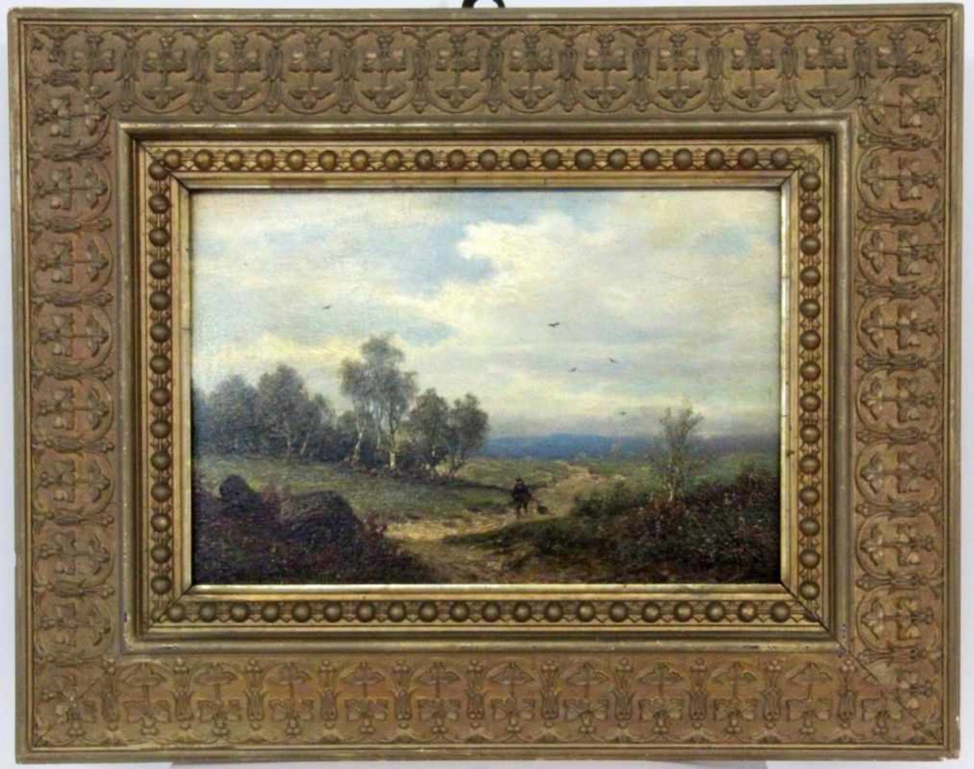 HEYDENDAHL, JOSEPH 1844 - Dusseldorf - 1906 Landscape with Hunter and Dog. Oil on panel,
