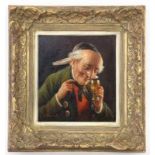 KRAUSS, MAX Karlsbad 1902 Man with a Wine Glass. Oil on panel, signed. 18 x 16 cm, framed.