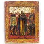 A RUSSIAN ICON circa 1900 Blessed Mother surrounded by Saints. 35 x 29 cm. Rural painting,