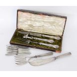 A LOT OF SERVING CUTLERY 3-piece carving cutlery in a box. 2-piece Christofle serving