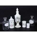 A LOT OF 6 PHARMACY JARS Porcelain and glass. Keywords: miscellaneous pieces, container