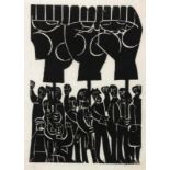 GRIESHABER, HAP Rot an der Rot 1909 - 1981 Achalm Fists. Woodcut, black, 1973. Hand