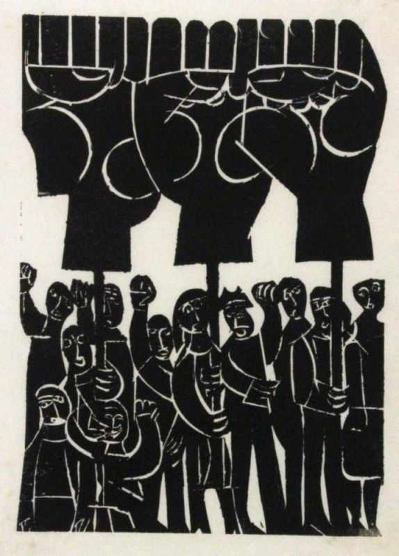GRIESHABER, HAP Rot an der Rot 1909 - 1981 Achalm Fists. Woodcut, black, 1973. Hand