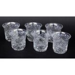 A SET OF 6 WHISKEY GLASSES Cut crystal glass. 7.5 cm high. Keywords: glass, glassware,