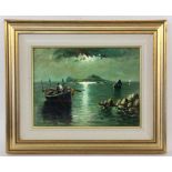 COLUCCI, A. Italian painter, 20th century Fishing Boat off Capri in the Moonlight. Oil on