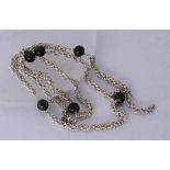 A BYZANTINE CHAIN Silver with aventurine beads. Diameter 11 mm, length 83 cm, gross weight