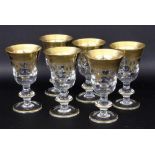 A SET OF 6 VENETIAN WINE GLASSES Crystal glass with gold decoration. 15 cm high. Keywords: