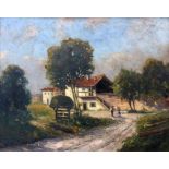 JUNEMANN, CARL PAUL 1891 - Zerbst - 1969 Farm with People. Oil on cardboard, signed and