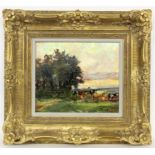 BOCK, LUDWIGMunchen 1886 - 1971 Haimhausen Evening mood at Chiemsee. Oil on panel,signed and