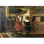 GENRE PAINTER France circa 1900 In the nursery. Three children with a book. Oil on canvas,