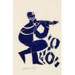 GRIESHABER, HAP Rot an der Rot 1909 - 1981 Achalm Pan. Woodcut, blue, 1980. Hand signed.