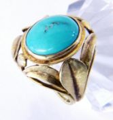 A LADIES RING 585/000 yellow gold with turquoise. Ring size 56, gross weight approx. 6.6