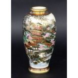 A FINE SATSUMA CERAMIC VASE Japan, Meiji period circa 1900 Lavish scenic illustration witha pagoda