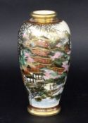 A FINE SATSUMA CERAMIC VASE Japan, Meiji period circa 1900 Lavish scenic illustration witha pagoda