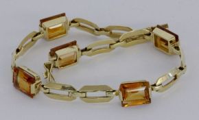 A BRACELET 585/000 yellow gold with citrines. 20 cm long, gross weight approx. 16.6 grams.