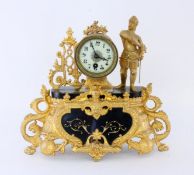 A FIGURINE PENDULUM CLOCK France, late 19th century Gold-painted metal case with black marble
