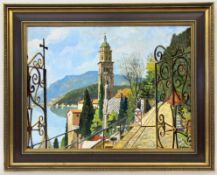 PETERS, GUSTAV Rottenburg 20th century Morcote by Lake Lugano. Oil on panel, signed.