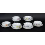 A SET OF 6 SOUP BOWLS WITH SAUCERS Meissen, 20th century Colourfully painted in with''Deutsche