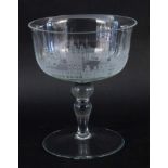 A GLASS GOBLET WITH HISTORIC BUILDINGS. Colourless glass with etched decoration. 21 cm