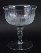 A GLASS GOBLET WITH HISTORIC BUILDINGS. Colourless glass with etched decoration. 21 cm