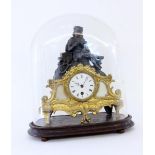 A FIGURINE PENDULUM CLOCK WITH GLASS DOME France, 19th century Gold-painted metal case with