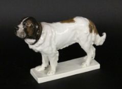 ST BERNARD Meissen circa 1906 Naturalistic decorated porcelain figure on naturalistic