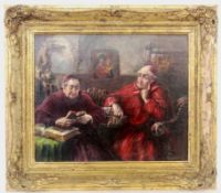 DIETRICH, FRITZ circa 1930 Monk and Cardinal in Enclosed Orders. Oil on cardboard, signed.