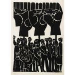 GRIESHABER, HAP Rot an der Rot 1909 - 1981 Achalm Fists. Woodcut, black, 1973. Hand