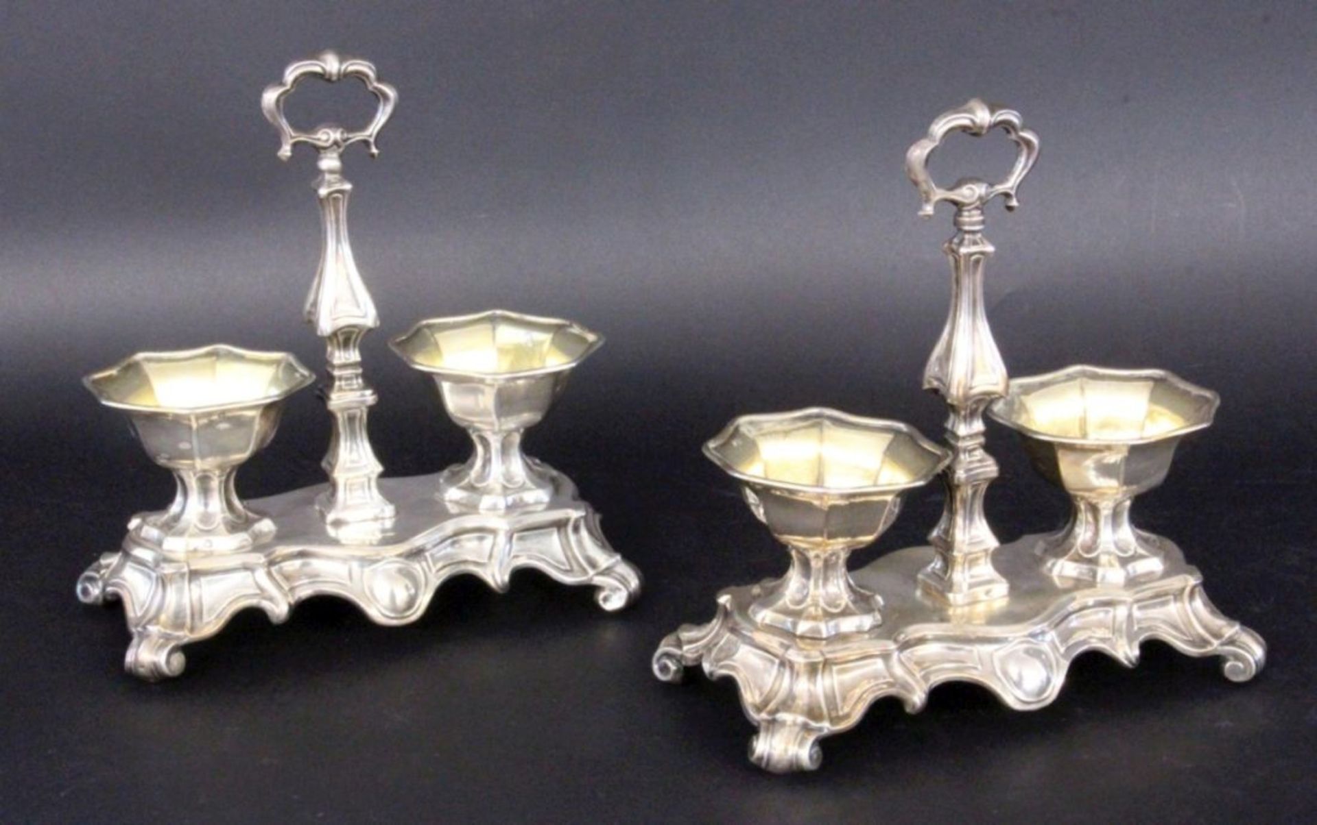 SALIERE France, 19th century silver. Baroque style with a central handle and 2octagonal spice - Bild 2 aus 2