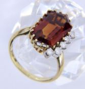 A LADIES RING 585/000 yellow gold with Madeira citrine and brilliant cut diamond. Ring