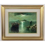 COLUCCI, A. Italian painter, 20th century Fishing Boat off Capri in the Moonlight. Oil on