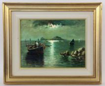 COLUCCI, A. Italian painter, 20th century Fishing Boat off Capri in the Moonlight. Oil on