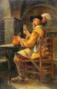 FREMY 19th century Lansquenet with Wine Jug in a Tavern. Oil on panel, indistinctly