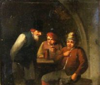 DUTCH SCHOOL 18th century 3 men in conversation. Oil on panel, 24 x 28 cm, framed.