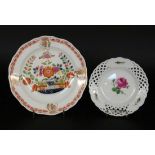 TWO DECORATIVE PLATES Meissen circa 1900 Painted with red rose and Tischchenmuster (table