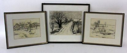 FALLER, LEO Freiburg 1902 - 1969 Karlsruhe 3 landscape studies. Pencil drawings, signed.