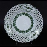 A FRUIT PLATE Meissen circa 1900 Green vine leaf decoration with sawn-out wall. Blue
