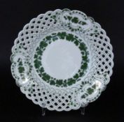 A FRUIT PLATE Meissen circa 1900 Green vine leaf decoration with sawn-out wall. Blue