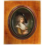 A PORCELAIN MINIATURE circa 1900 Finely painted depiction of Georgiana, Duchess of