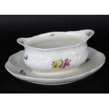 A GRAVY BOAT ''NEUZIERAT'' KPM Berlin, 20th century Fine painting with colourful flowers.