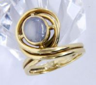 A LADIES RING 750/000 yellow gold with moonstone cabochon. Ring size 56, gross weight