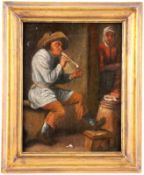 DUTCH SCHOOL 18th century A Farmer Enjoys His Pipe While His Wife Brings Him Food. Oil on